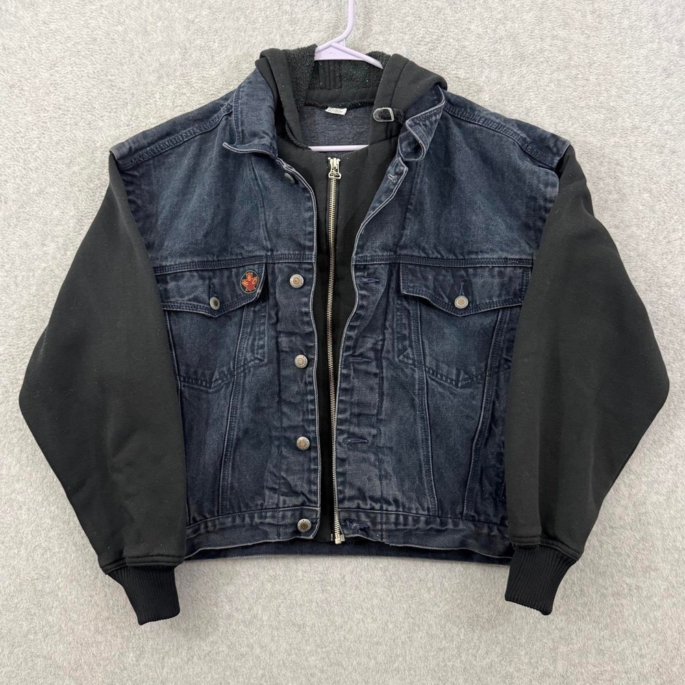 bugle boy denim trucker style jacket mens medium blue hooded vintage 90s y2k